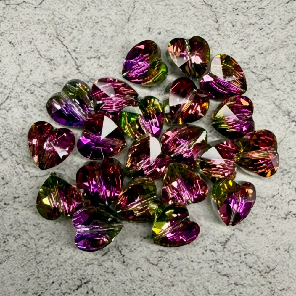 Set Of 21 Fuchsia Austrian Crystal Side Drill Heart Beads (Style #5731)